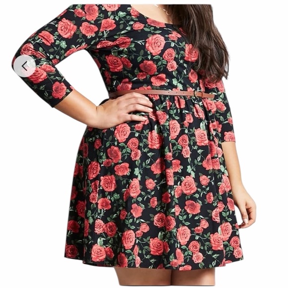 NEW•2X•Rosette Black & Red Fit & Flare Dress - Picture 5 of 8